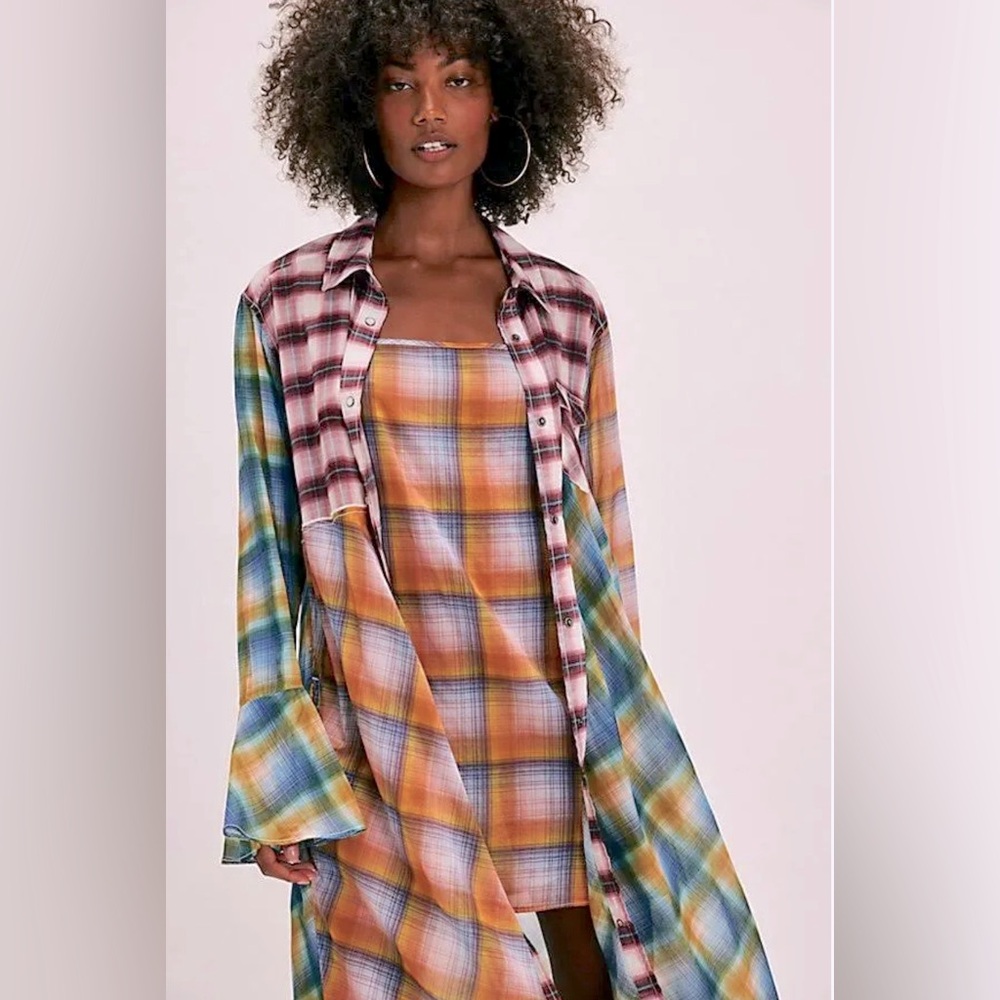 Free People Prairie Plaid Maxi Dress Set Small